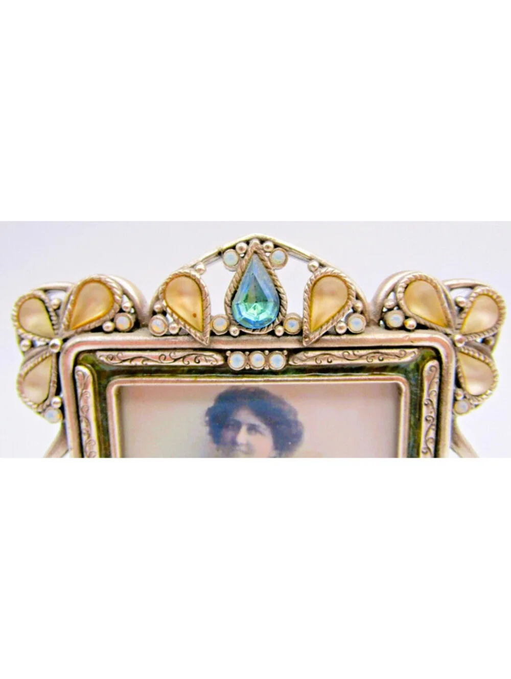 Edgar Berebi Art Nouveau-Style Silver and Enamel Jeweled Frame 4 1/4